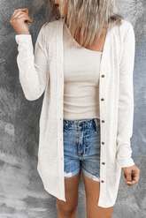 White Solid Color Open-Front Buttons Cardigan - Shah S. Sahota